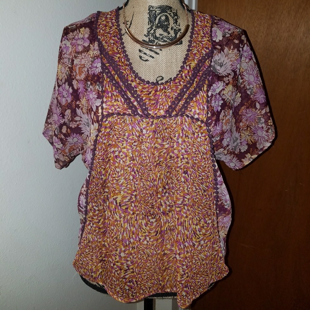 Burgundy & pink multi print floral top